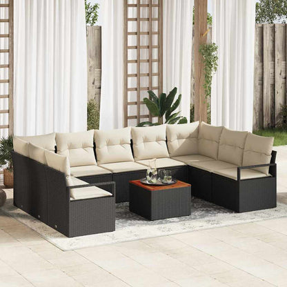 Set Divano da Giardino 10 pcs Nero e Crema polyrattan