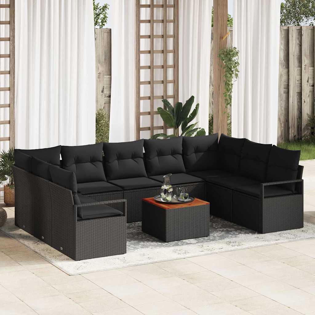 Set Divano da Giardino con archiviazione 10 pcs Nero polyrattan