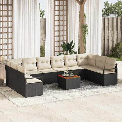 Set Divano da Giardino 11 pcs Nero e Crema polyrattan