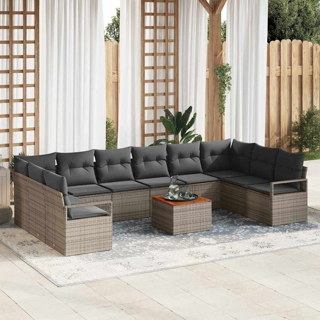 Set Divano da Giardino 11 pcs Grigio polyrattan