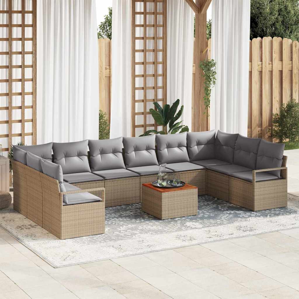 Set Divano da Giardino 11 pcs Beige e Grigio Chiaro polyrattan