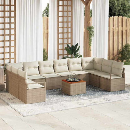 Set Divano da Giardino 11 pcs Beige e Crema polyrattan