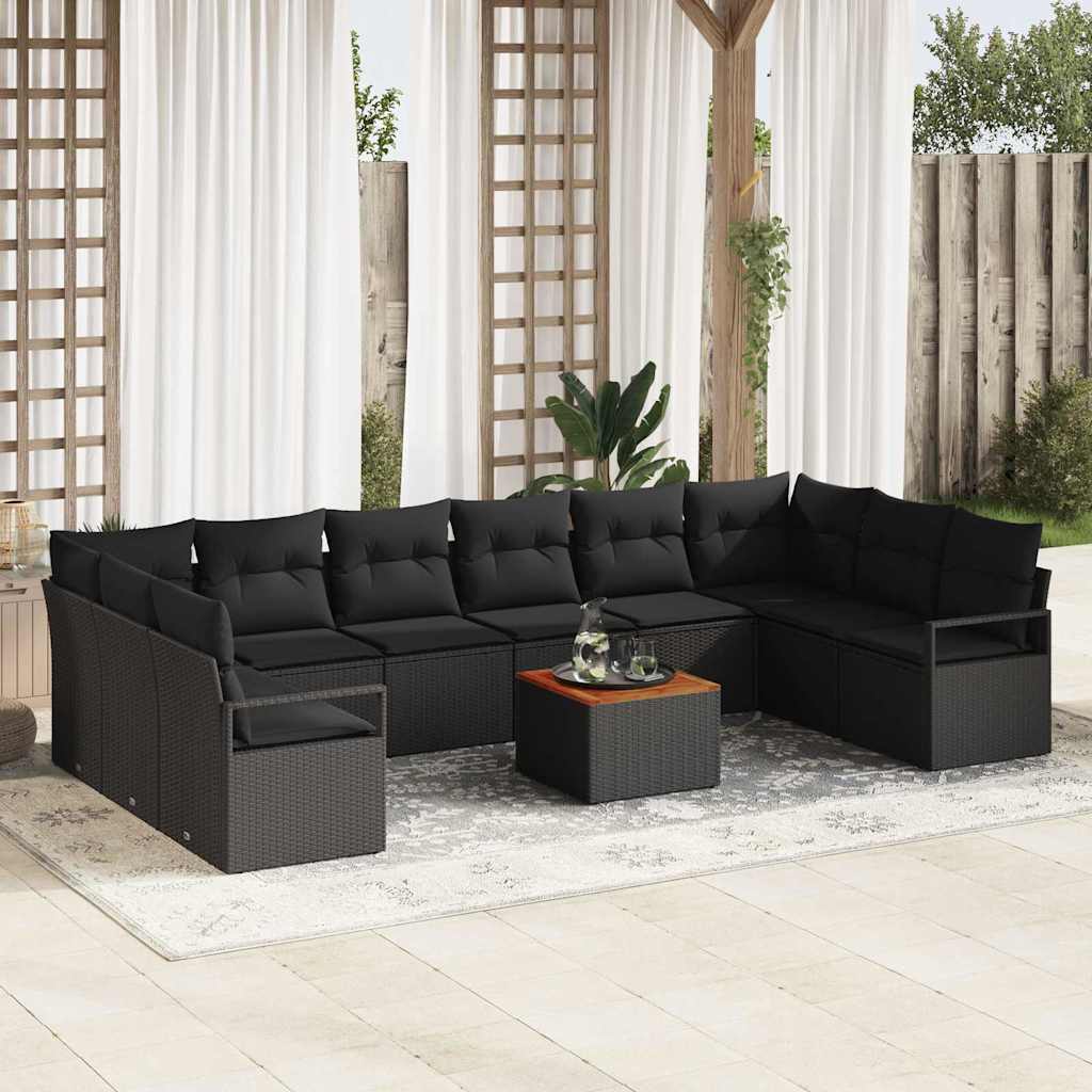 Set Divano da Giardino con archiviazione 11 pcs Nero polyrattan
