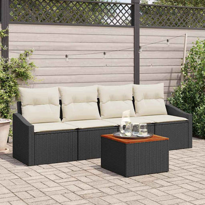 Set Divano da Giardino 5 pcs Nero e Crema polyrattan