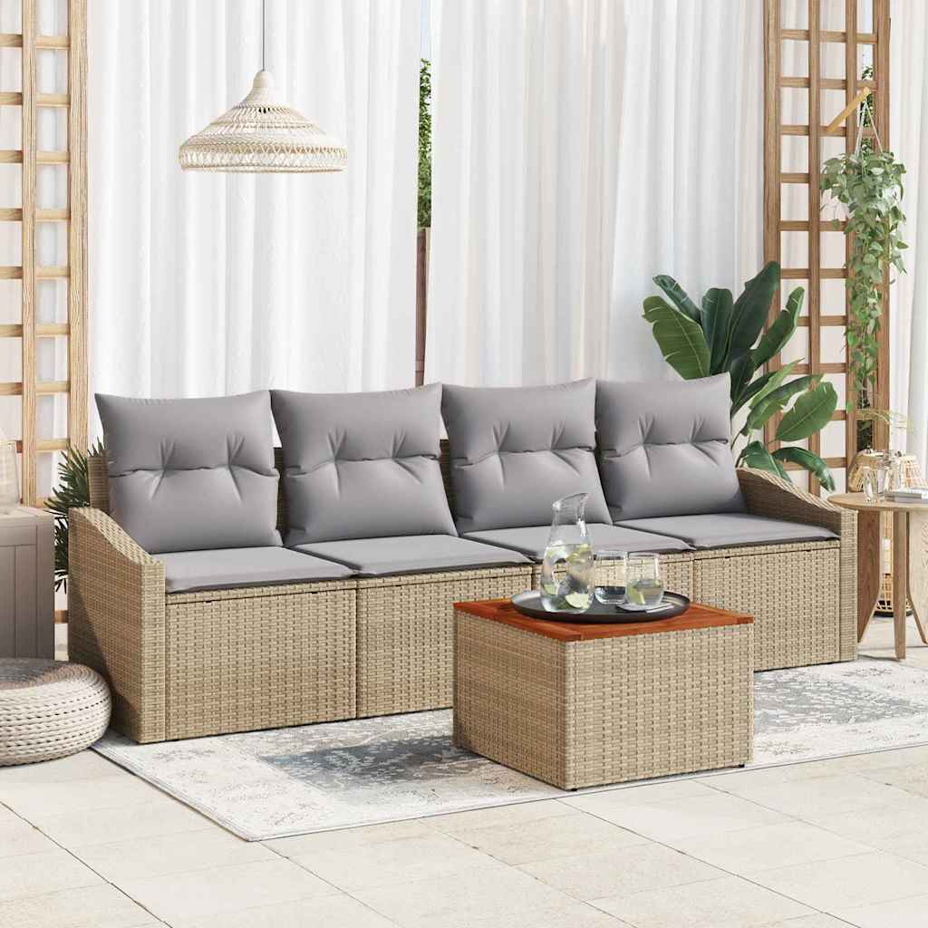 Set Divano da Giardino 5 pcs Beige e grigio chiaro polyrattan