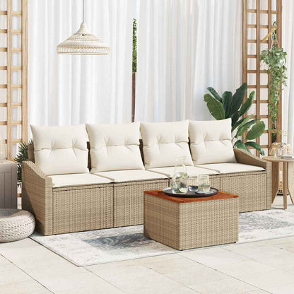 Set Divano da Giardino 5 pcs Beige e Crema polyrattan