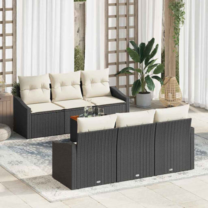 Set Divano da Giardino 7 pcs Nero e Crema polyrattan
