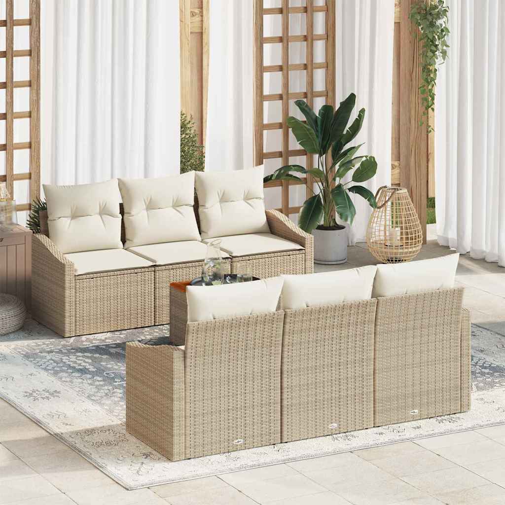 Set Divano da Giardino 7 pcs Beige e Crema polyrattan