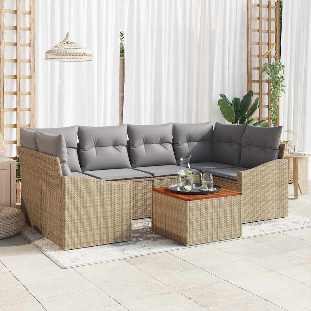 Set Divano da Giardino 7 pcs Beige e grigio chiaro polyrattan