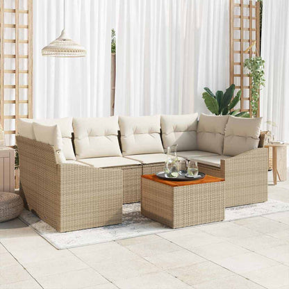 Set Divano da Giardino 7 pcs Beige e Crema polyrattan