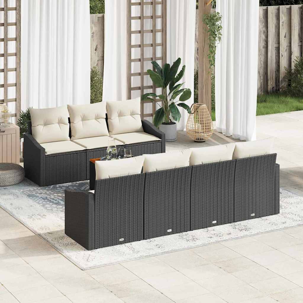 Set Divano da Giardino 8 pcs Nero e Crema polyrattan
