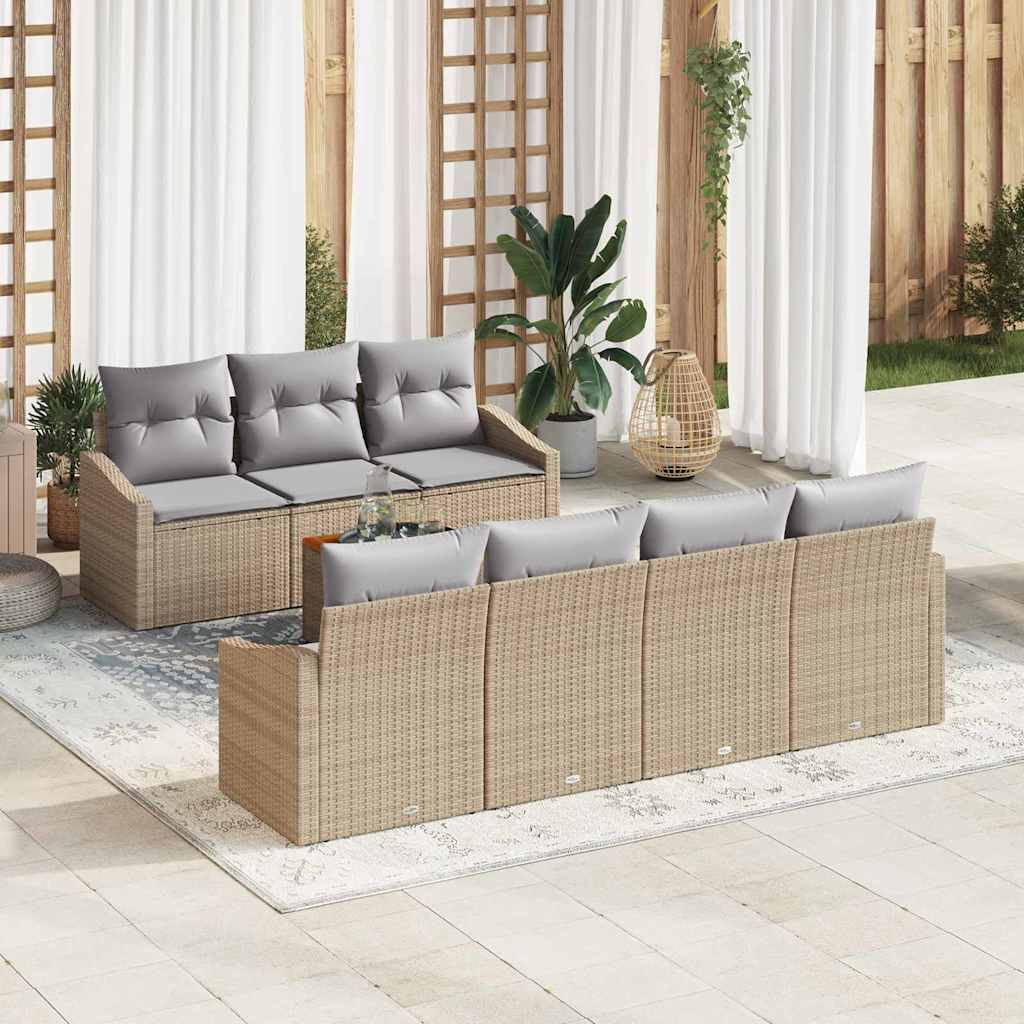 Set Divano da Giardino 8 pcs Beige e Grigio Chiaro polyrattan