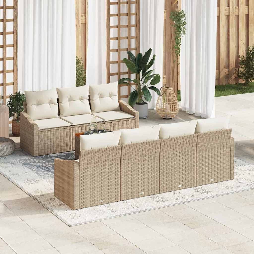 Set Divano da Giardino 8 pcs Beige e Crema polyrattan