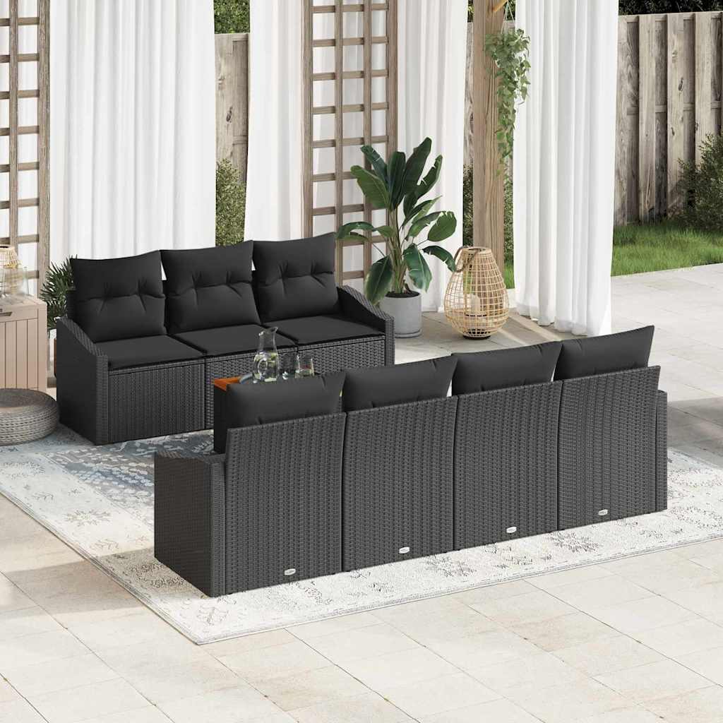 Set Divano da Giardino con archiviazione 8 pcs Nero polyrattan