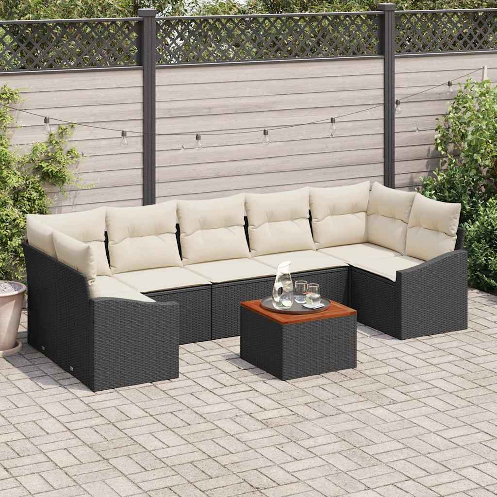 Set Divano da Giardino 8 pcs Nero e Crema polyrattan