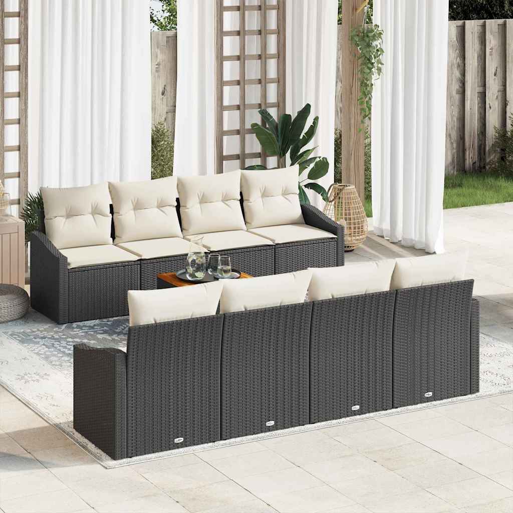 Set Divano da Giardino 9 pcs Nero e Crema polyrattan