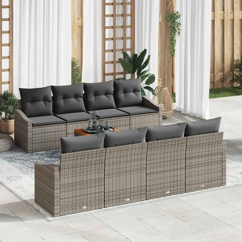 Set Divano da Giardino 9 pcs Grigio polyrattan