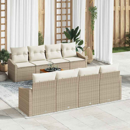 Set Divano da Giardino 9 pcs Beige e Crema polyrattan