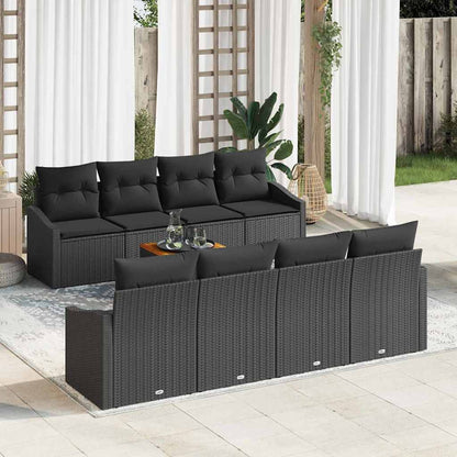 Set Divano da Giardino con archiviazione 9 pcs Nero polyrattan