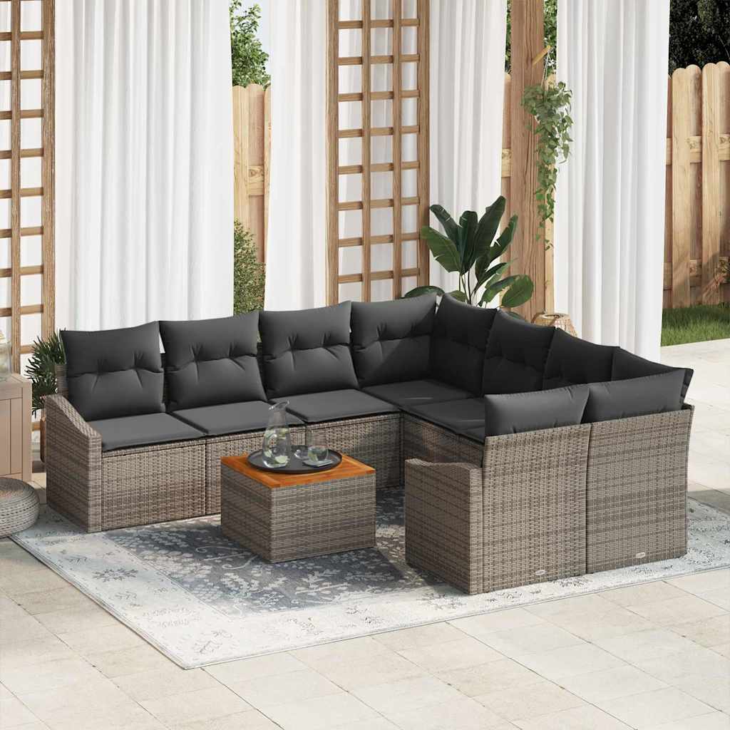 Set Divano da Giardino 9 pcs Grigio polyrattan