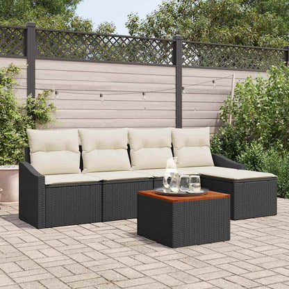 Set Divano da Giardino 6 pcs Nero e Crema polyrattan