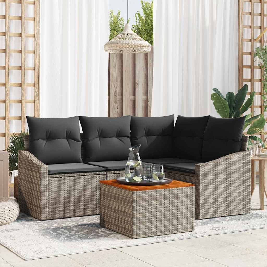 Set Divano da Giardino 5 pcs Grigio polyrattan