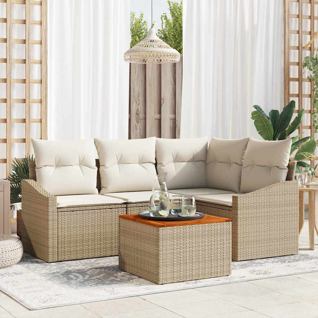 Set Divano da Giardino 5 pcs Beige e Crema polyrattan