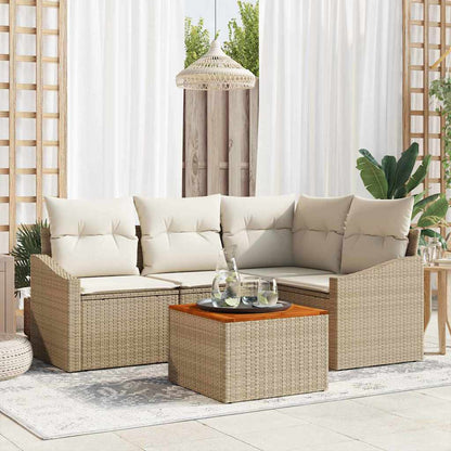 Set Divano da Giardino 5 pcs Beige e Crema polyrattan