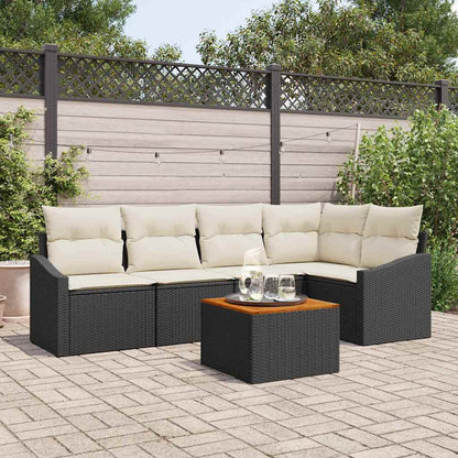 Set Divano da Giardino 6 pcs Nero e Crema polyrattan