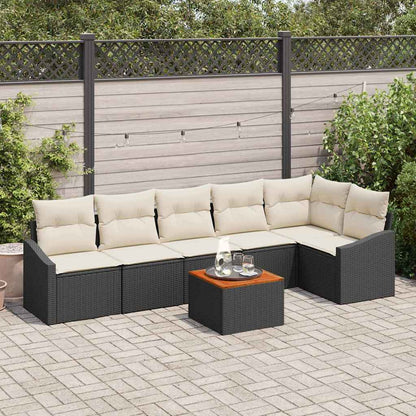 Set Divano da Giardino 7 pcs Nero e Crema polyrattan