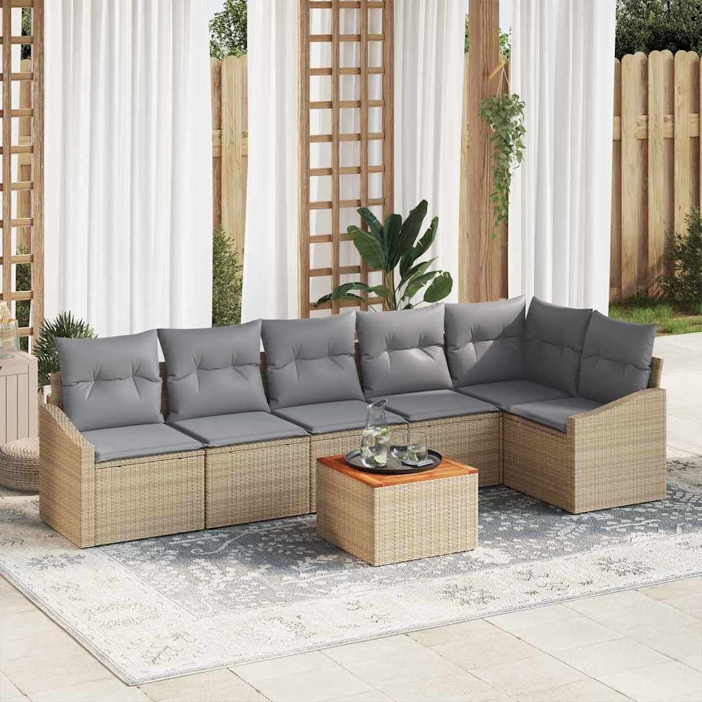 Set Divano da Giardino 7 pcs Beige e grigio chiaro polyrattan