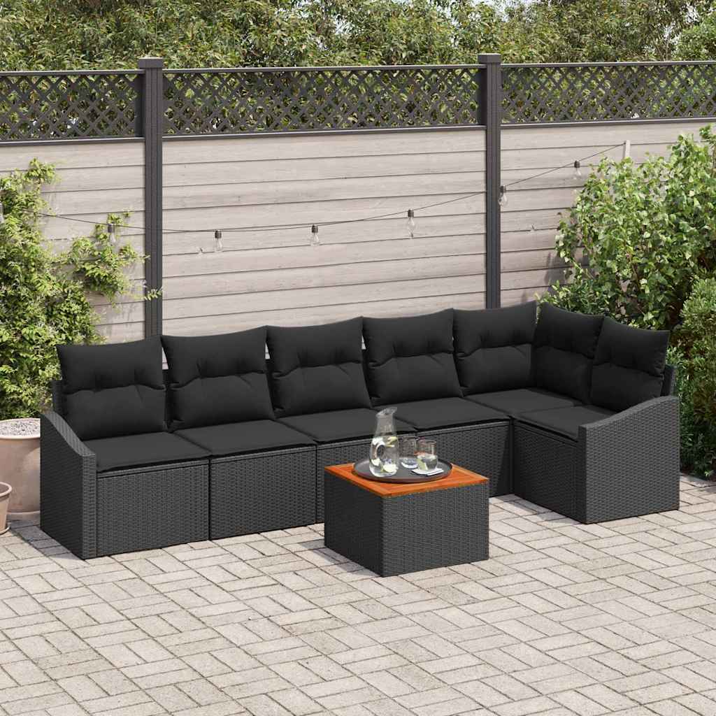 Set Divano da Giardino con archiviazione 7 pcs Nero polyrattan