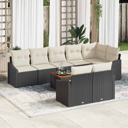Set Divano da Giardino 9 pcs Nero e Crema polyrattan
