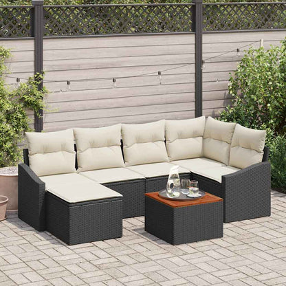Set Divano da Giardino 7 pcs Nero e Crema polyrattan