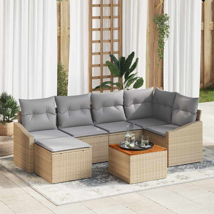 Set Divano da Giardino 7 pcs Beige e grigio chiaro polyrattan