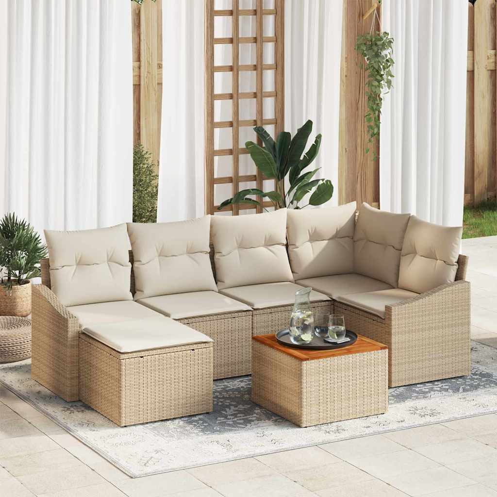 Set Divano da Giardino 7 pcs Beige e Crema polyrattan