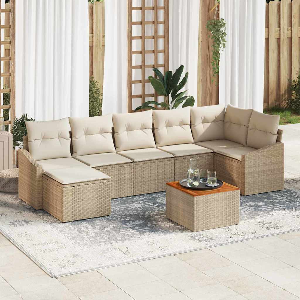Set Divano da Giardino 8 pcs Beige e Crema polyrattan