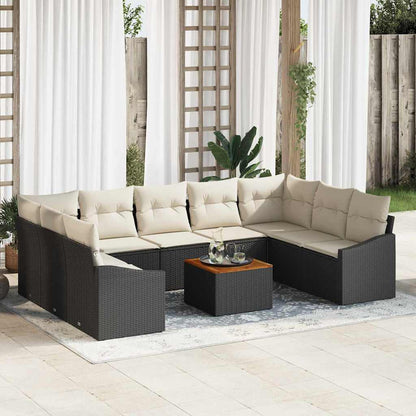 Set Divano da Giardino 10 pcs Nero e Crema polyrattan
