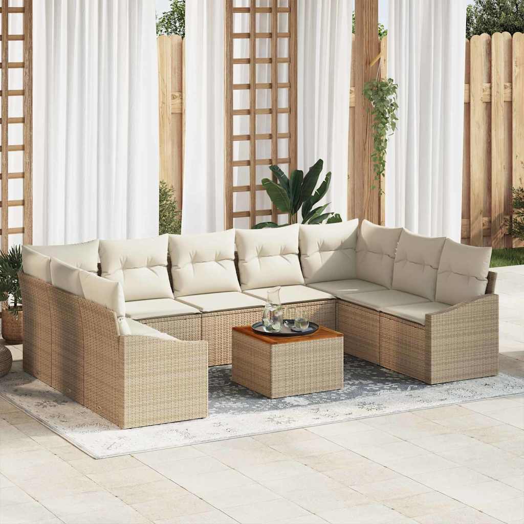 Set Divano da Giardino 10 pcs Beige e Crema polyrattan