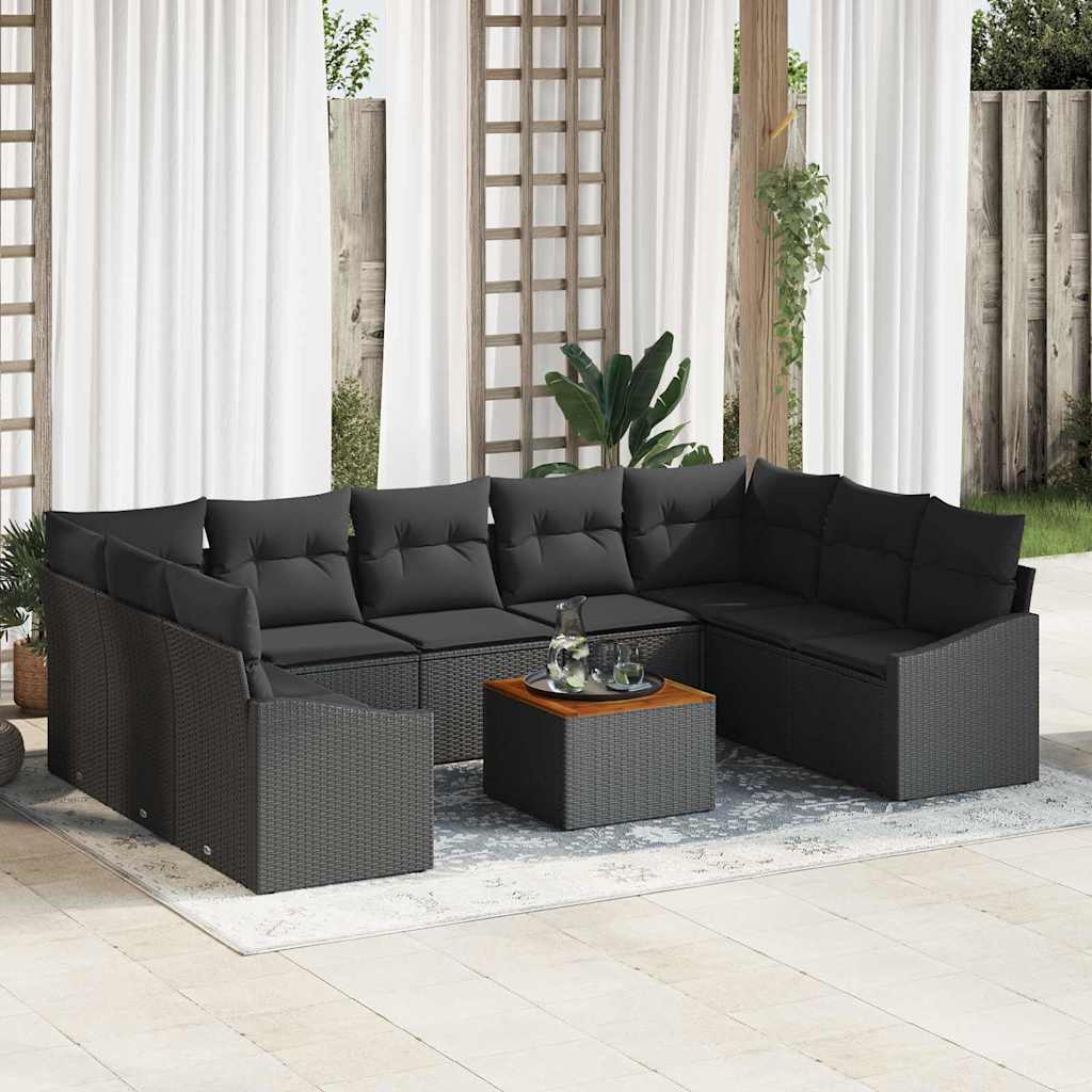 Set Divano da Giardino con archiviazione 10 pcs Nero polyrattan
