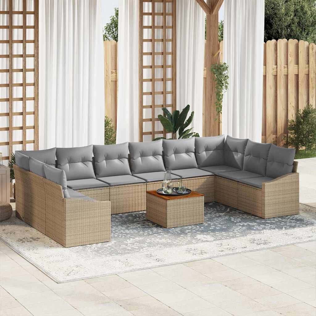 Set Divano da Giardino 11 pcs Beige e Grigio Chiaro polyrattan