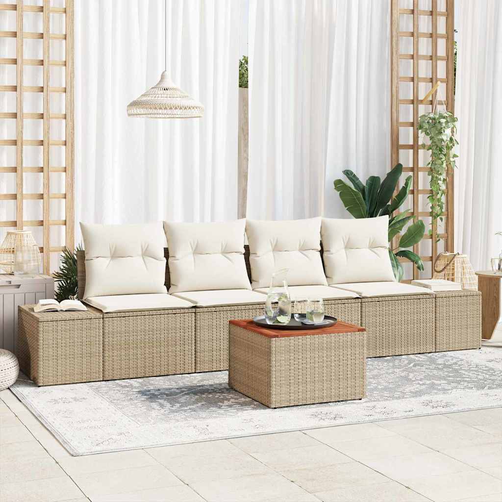 Set Divano da Giardino 5 pcs Beige e Crema polyrattan