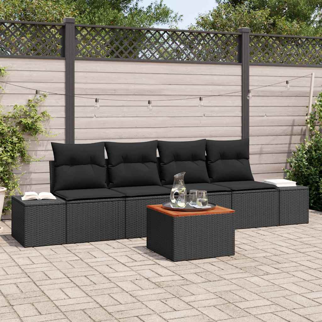 Set Divano da Giardino con archiviazione 5 pcs Nero polyrattan