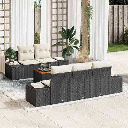 Set Divano da Giardino 6 pcs Nero e Crema polyrattan