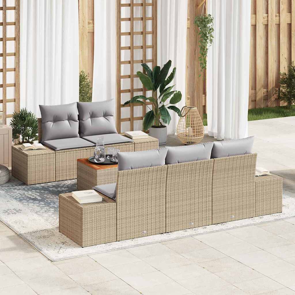 Set Divano da Giardino 6 pcs Beige e grigio chiaro polyrattan