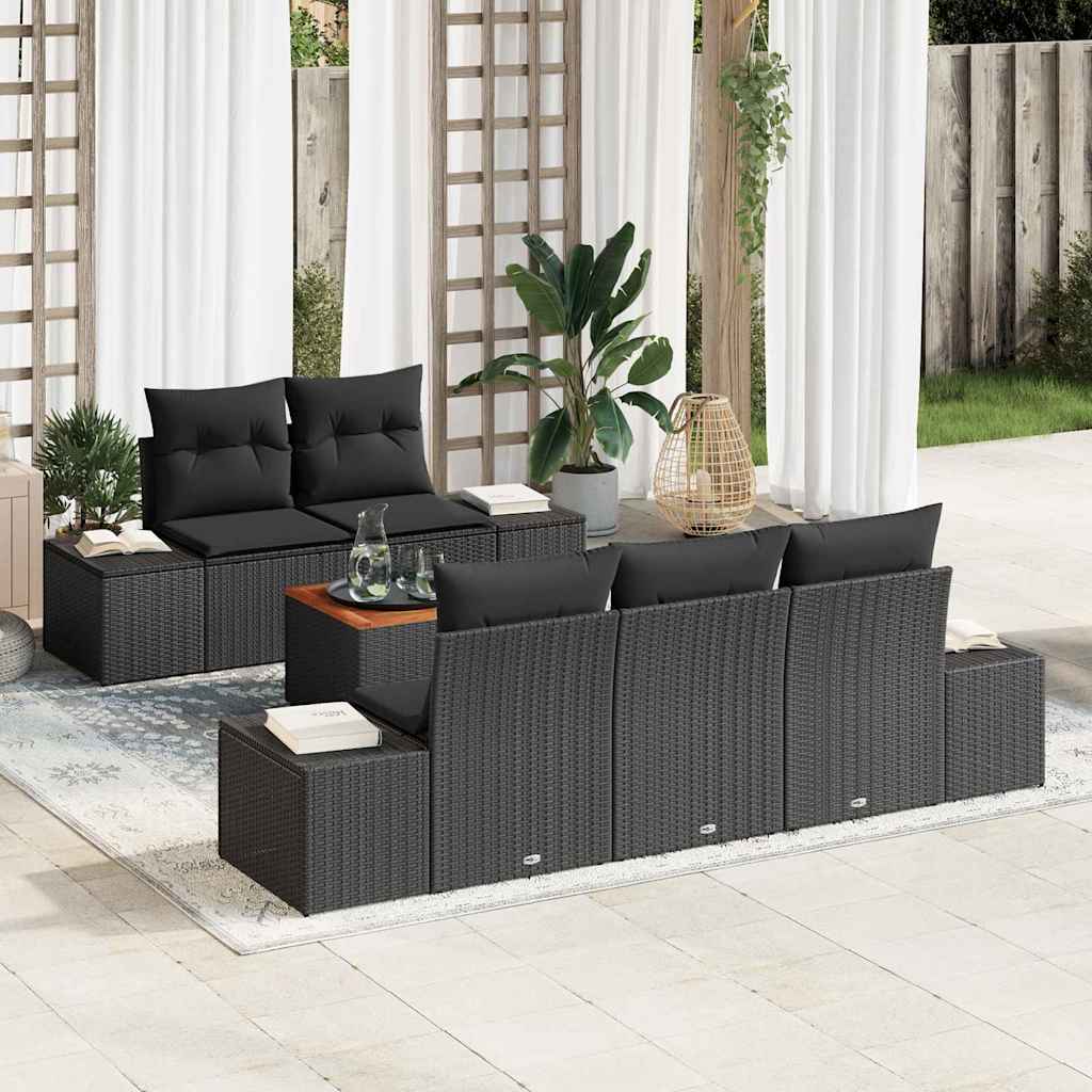 Set Divano da Giardino con archiviazione 6 pcs Nero polyrattan