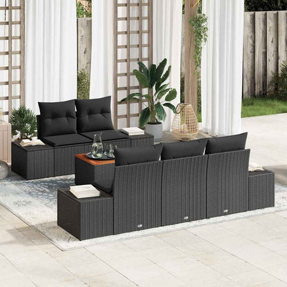 Set Divano da Giardino con archiviazione 6 pcs Nero polyrattan