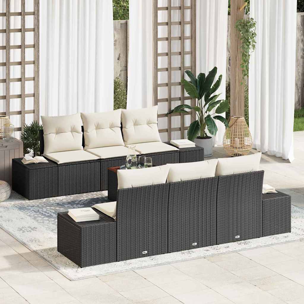 Set Divano da Giardino 7 pcs Nero e Crema polyrattan