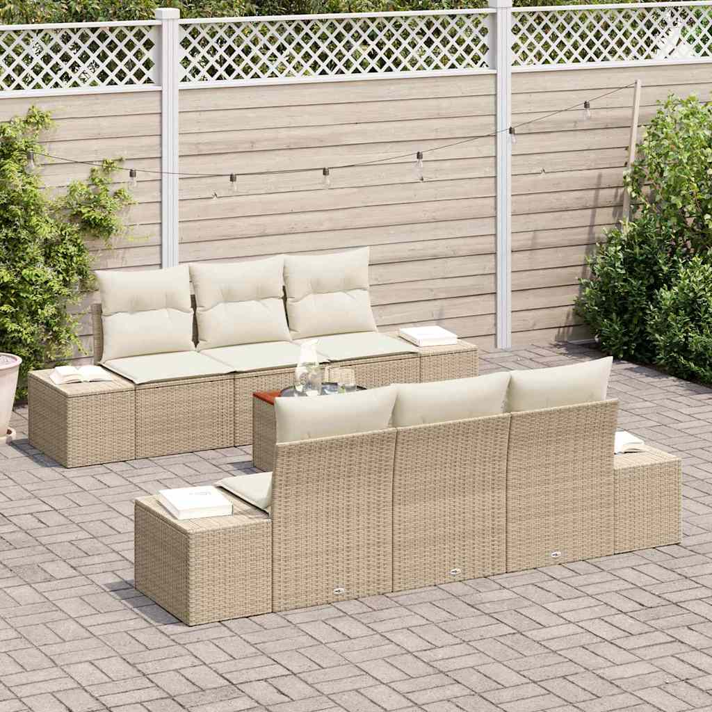 Set Divano da Giardino 7 pcs Beige e Crema polyrattan