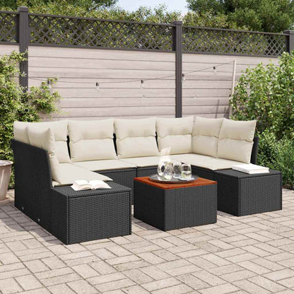 Set Divano da Giardino 7 pcs Nero e Crema polyrattan
